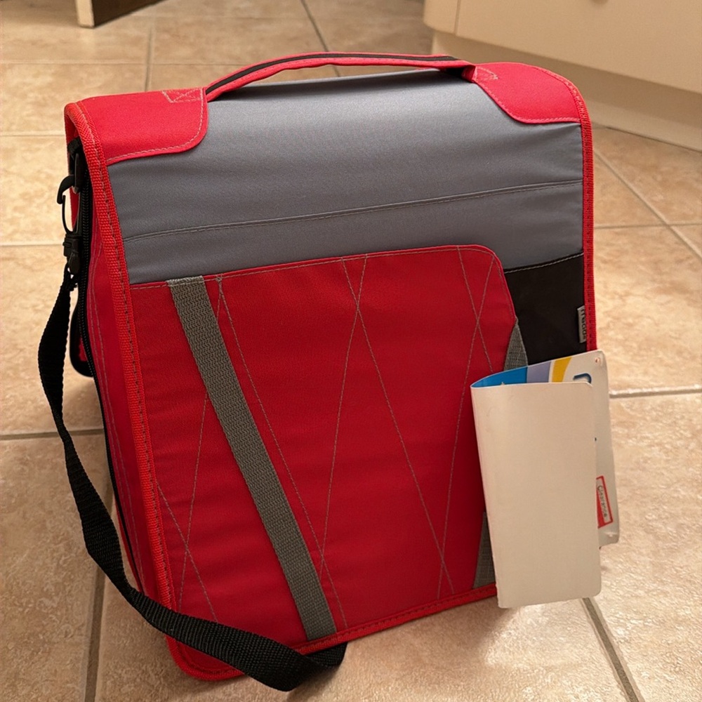 Red and Gray Crossbody 3” binder& expanding file Messenger Bag